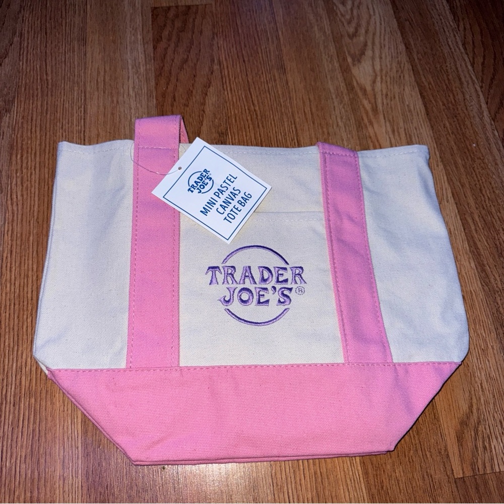 Trader Joe’s Mini Pastel Spring Canvas Tote Bag Pink NWT